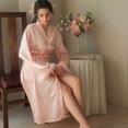 thumbnail image 5 of SWSMCLT Women's Long Sleeve Robe Long Pajamas Spring Bridesmaid Pjs Satin Silky Soft Bride Feather Lightweight Pink Medium, 5 of 5