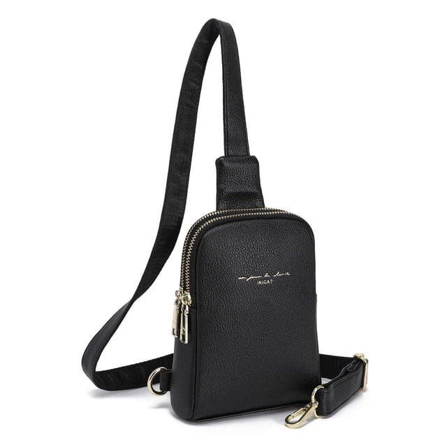 Bandolera INICAT pequeña de piel vegana negra para mujer