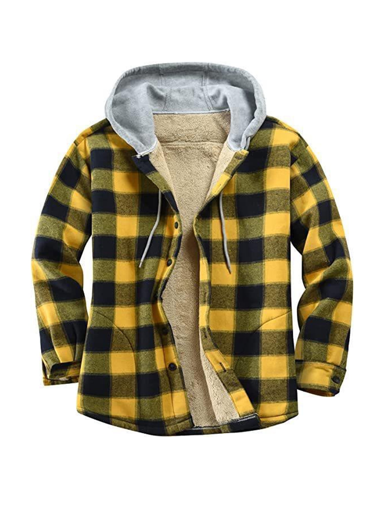 Niuer Mens Warm Button Up Outwear Coat Thick Work Plaid Button Down Sherpa Hoodie  Jacket Yellow 2XL - Walmart.com