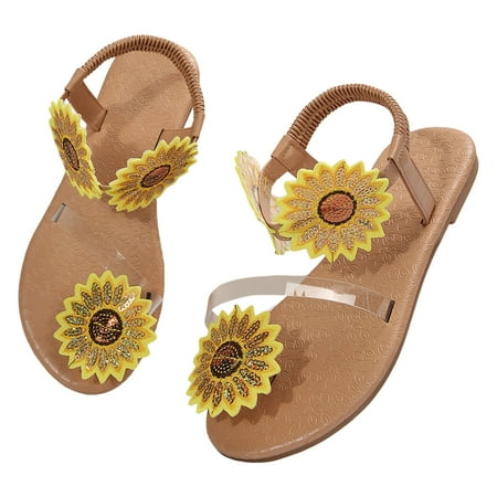 

Eudgs Ladies Summer Casual Fresh Sunflower Clip Toe Transparent Elastic Strap Beach Large Size Flat Sandals Cork Wedge Sandals Women Heels Sandals for Women Dress Sandals for Women Platform Sandal