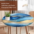 thumbnail image 3 of Blue Golden Ombre Marble Round Tablecloth 36-44 Inch Round Fitted Table Cloth with Elastic Edge, Modern Abstract Ink Painted Waterproof Table Cover Protector for Outdoor Picnic Party Dining, 3 of 6