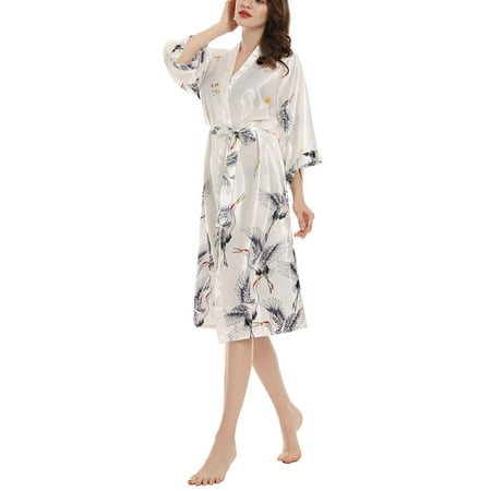 

Kakina CMSX Womens Pajamas Sets Clearance Women s Ice Silk Nightgown Medium Sleeve Large Bathrobe Simulated Silk Bride s Nightgown