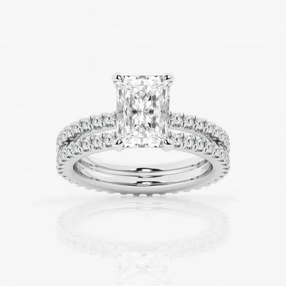 Zoya Jewel 2.1 Ct Radiant Cut Diamond Engagement Ring for Women – Double Shank Lab Created Wedding Ring – 14K White Gold Plated – Ideal Gift for Special Celebrations
