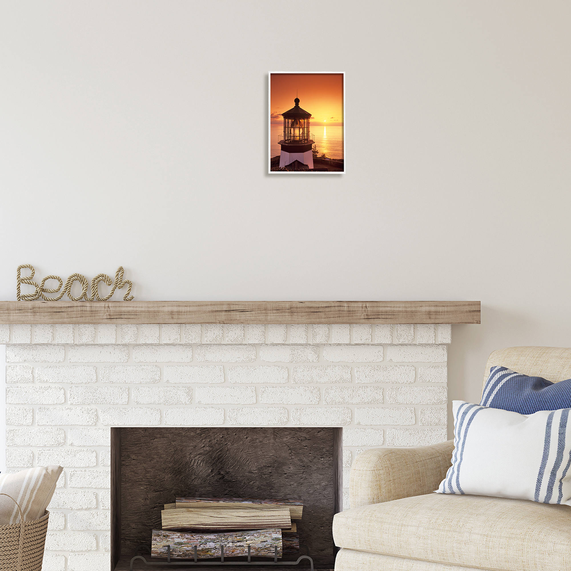 Stupell Industries Lighthouse Beacon at Sunset Nature Photography White Framed Art Print Wall Art, 11 x 14