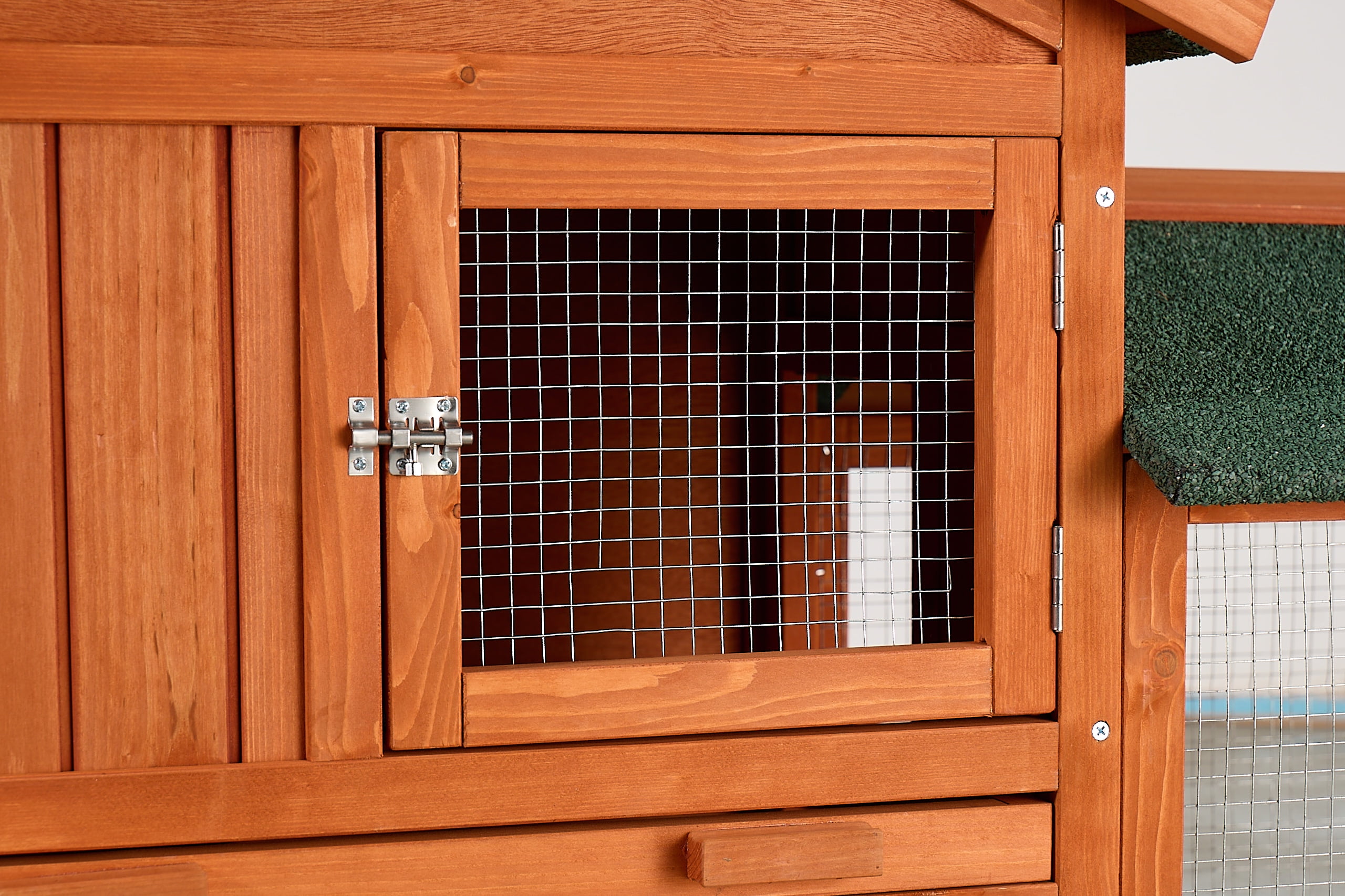 Noaman 2-Story Wooden Rabbit Hutch with Waterproof Roof, Pull-Out Tray & Ramp, 57.87x20.47x33.46in, Brown