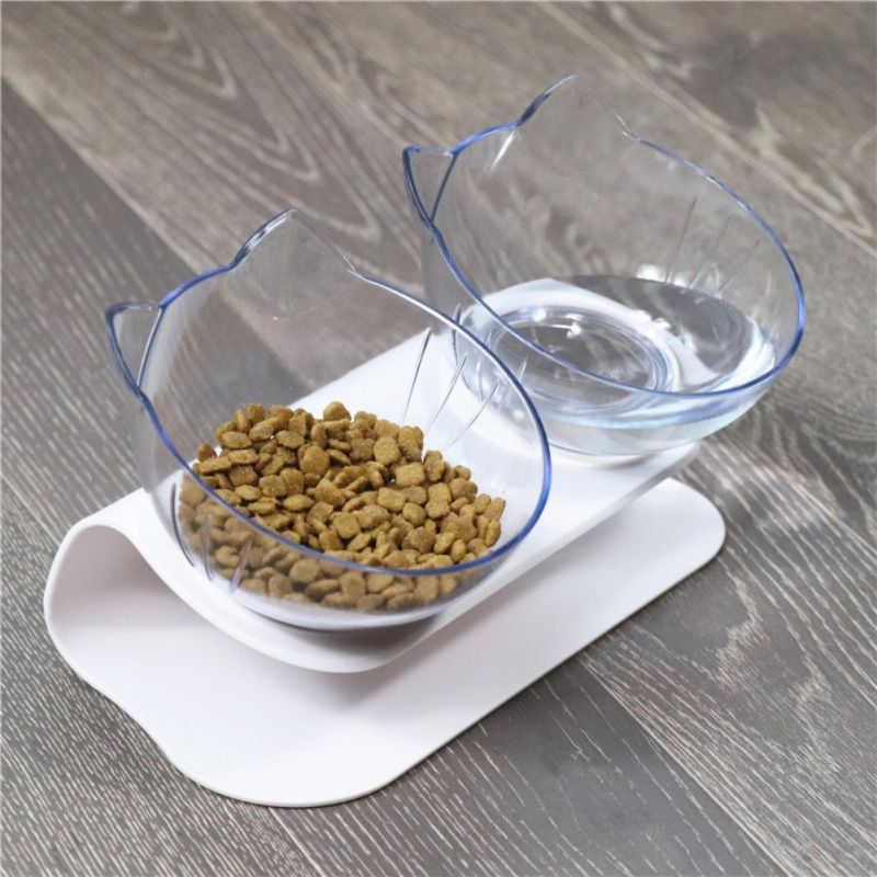 Double Bowl Cat Feeder Raised Cat Food Water Bowls With Stand No Spill