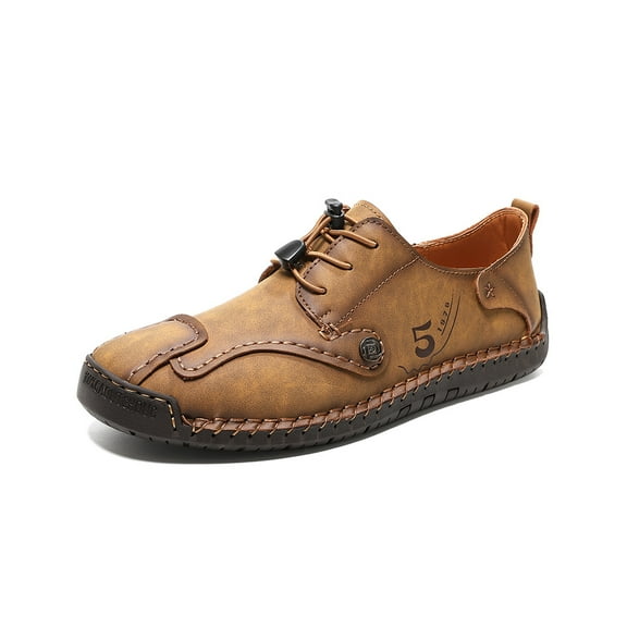 Mens Leather Casual Shoes Lightweight Breathable Walking Shoes Comfortable Retro Loafers Driving Office Outdoor Brown 10 US