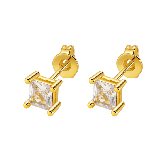 VNOX 18K White Gold Plated Copper Princess Cut Square Cubic Zirconia Stud Earrings for Women Men Clear CZ Diamond Stud Earrings