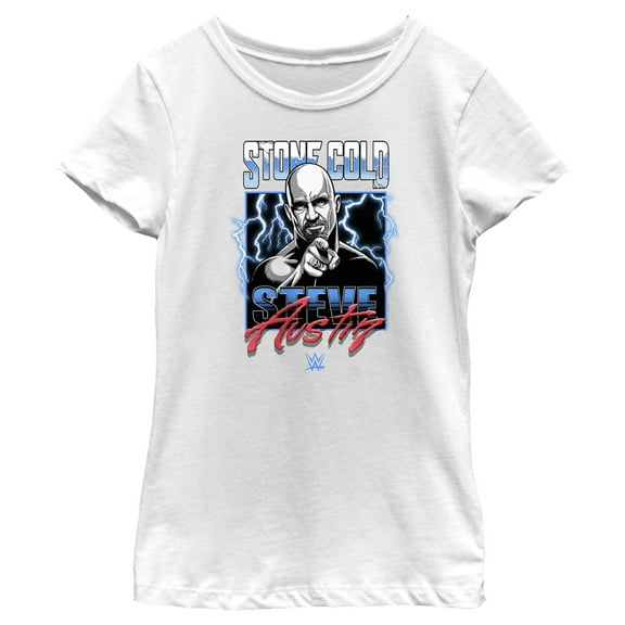 Girl's WWE Stone Cold Steve Austin Lightning  Graphic Tee White X Small