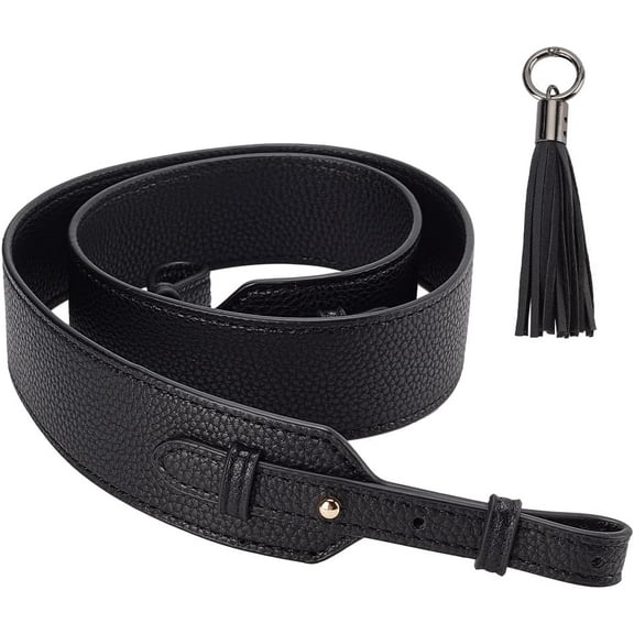 PH 39.4 inch Wide Leather Bag Strap Crossbody Strap Black Leather Purse Straps Shoulder Bag Handle Adjustable Replacement Straps with Tassel Pendant Alloy Spring Buckle Black