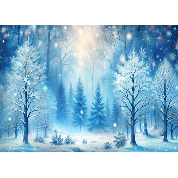 7x5FT Blue Winter Baby Shower Backdrop Winter Wonderland Photography Background Snow Forest Scene Newborn Shower Birthday Party Decorations Banner Photo Booth Props