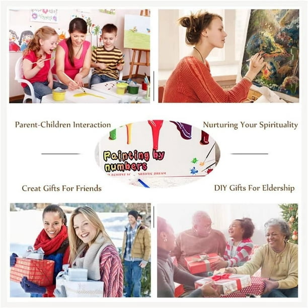 Peinture Numero Adulte，DIY Peinture à l'huile kits avec Brosses et  Acrylique Peintures ,Peinture par numéro Kit pour Enfants Décoration de  cadeau de