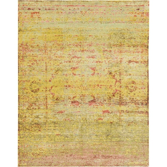9' x 12' Yellow and Pink Contemporary Abstract Rectangular Area Throw Rug