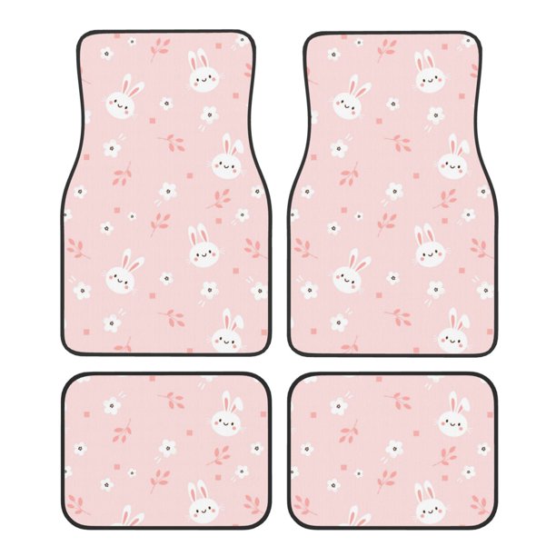 Fotbe Cute Bunny Juego de 4 Tapetes para Auto con Estampado – Alfombrillas de Goma Reforzada, Diseño Antideslizante, Protección para Todo el Año – Vehículos, Autos, Camionetas y SUVs