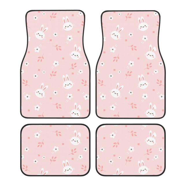 Balery Cute Bunny Juego de 4 Alfombrillas para Auto, Revestimientos de Caucho Resistente, Diseño Antideslizante