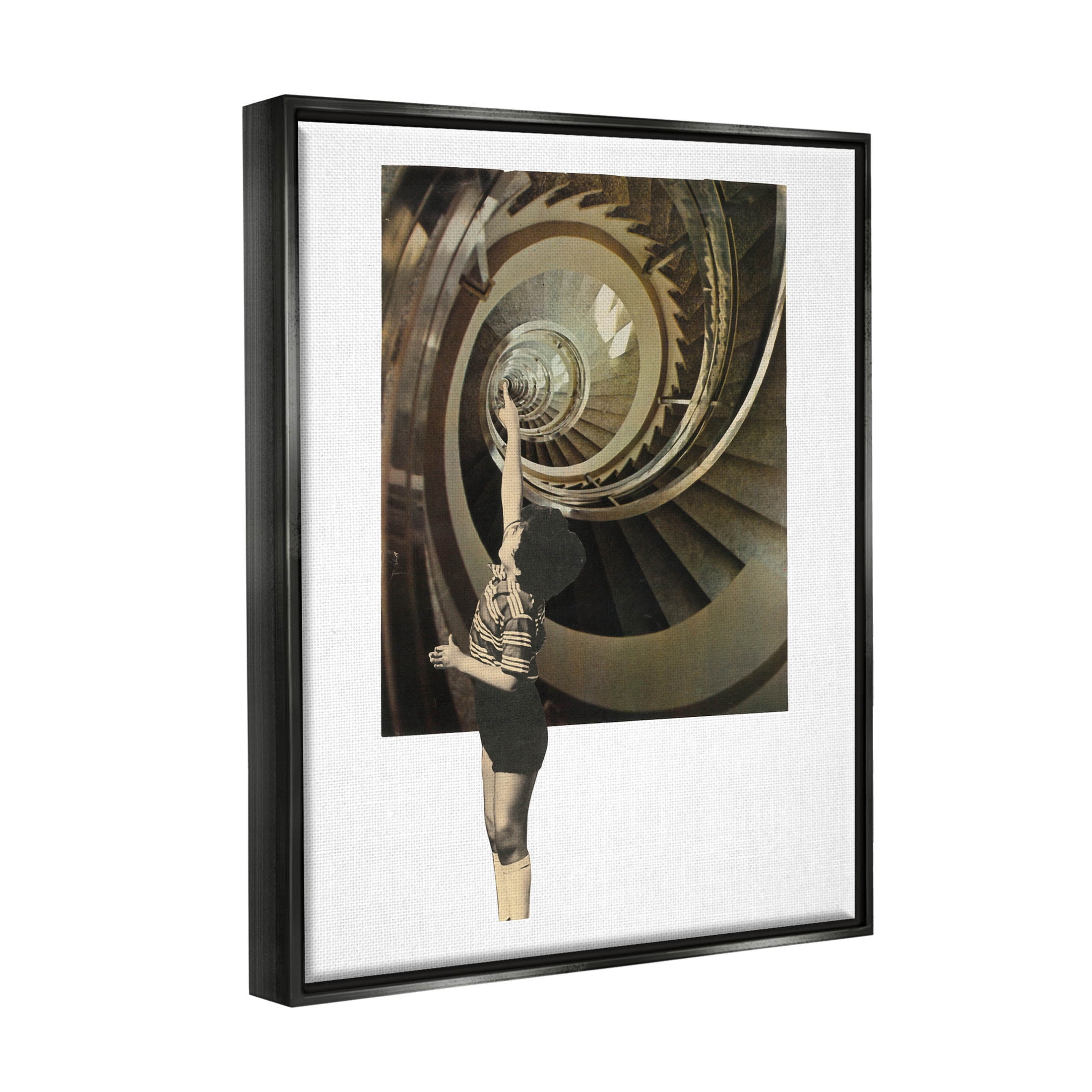 Stupell Industries Surreal Pointing Child Spiral Staircase Graphic Art Jet Black Floating Framed Canvas Print Wall Art, Design by Matheus Lopes Castro