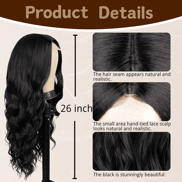 26 inch Wavy Wig Natural Looking Synthetic Heat Resistant Fiber Wig , black Amazon.com : YBYMCAI Black Wig-Long Black Wavy Wigs for  main image 2