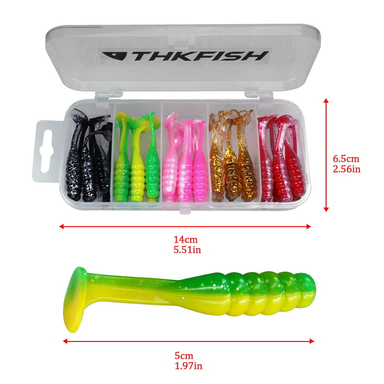 THKFISH 30Pcs Paddle Tail Swimbaits 2 INCH Bicolor Soft Plastic Fishing Lure  Swim Baits for Crappie Bass Trout Mixed Color 