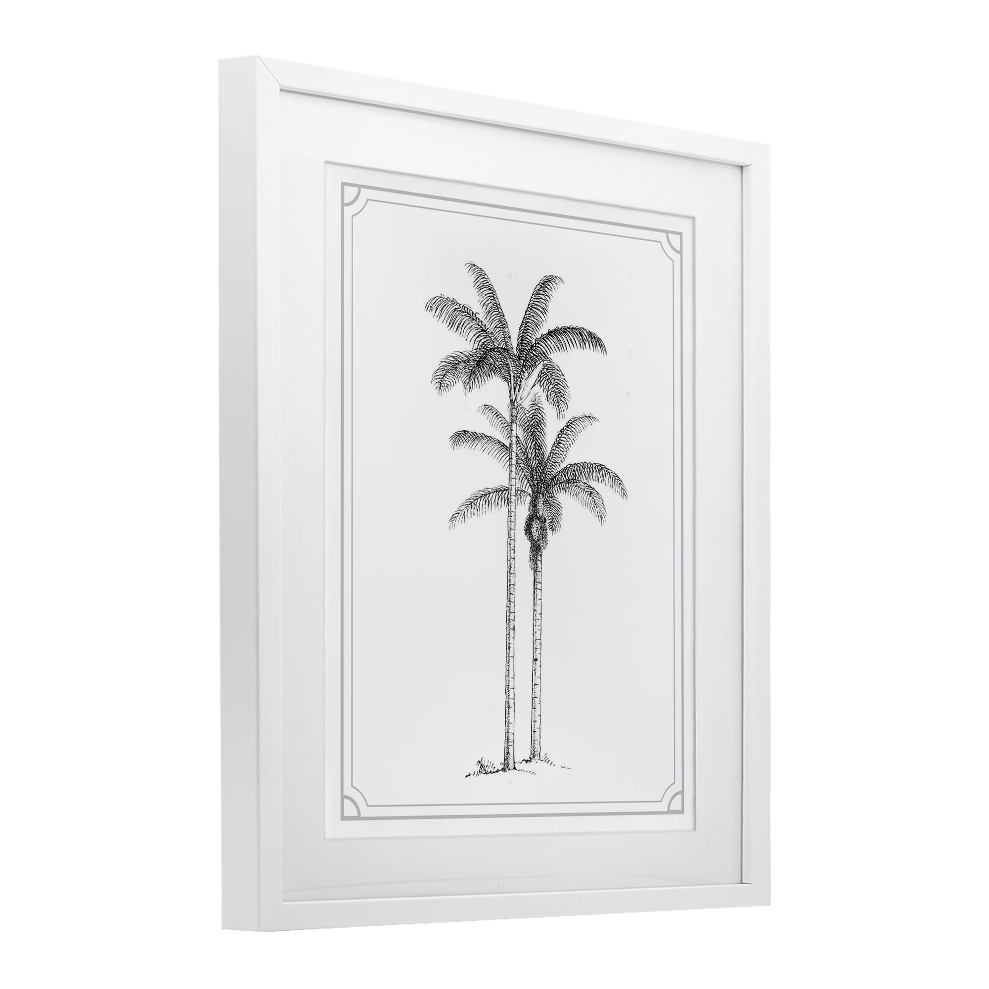 Vintage Simple Palm Tree White Framed Print Under Glass, design by Lettered and Lined