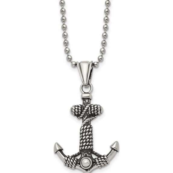 Stainless Steel Antiqued And Polished Anchor 24In Necklace (24 X 26.01) Made In China -Jewelry By Sweet Pea