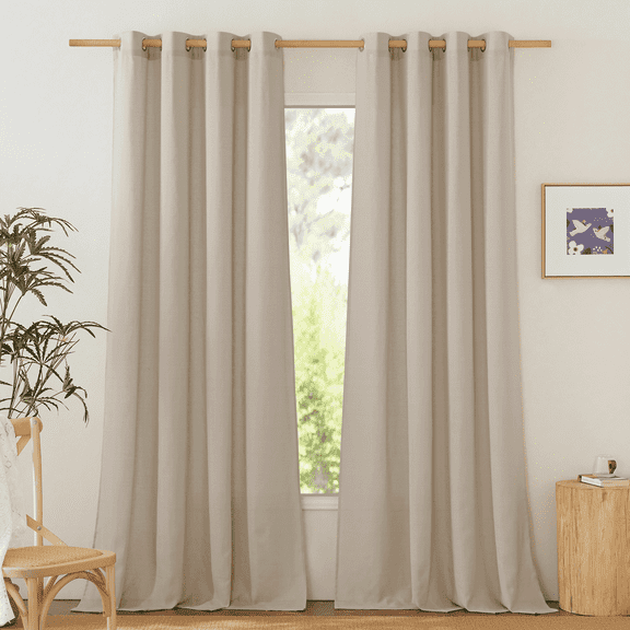 NICETOWN Linen Curtains 108 inch Length, Grommet Privacy Added Thick Linen Blend Window Treatments Semi Sheer Light Filter Drapes for Bedroom/Living Room, Taupe, 2 Panels