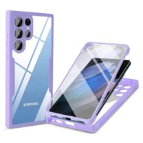 Dteck Clear Case for Samsung Galaxy S22 Ultra 5G, With Soft PET Screen Protector Full Body Protection Hard PC Back Shell Soft TPU Bumper Shockproof Rugged Cover, Purple