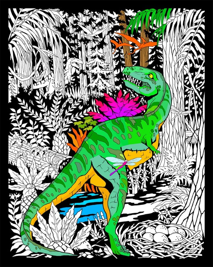 2 x Large Velvet Colouring Picture Art Set with Felt Tip Pens Dinosaur Butterfly 