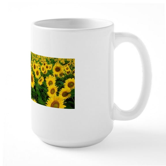 CafePress - Field Of Sunflowers Mugs - 15 oz Ceramic Large White Novelty Mug