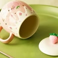 thumbnail image 5 of Cute Strawberry Mugs Pink Coffee Mug Ceramic kawaii Cup Morning Tea Milk Fruit Mug with Lovely Lid Stainless Steel Spoon Creative Novelty Birthday Christmas for Lovers Girl 500ML (S), 5 of 7