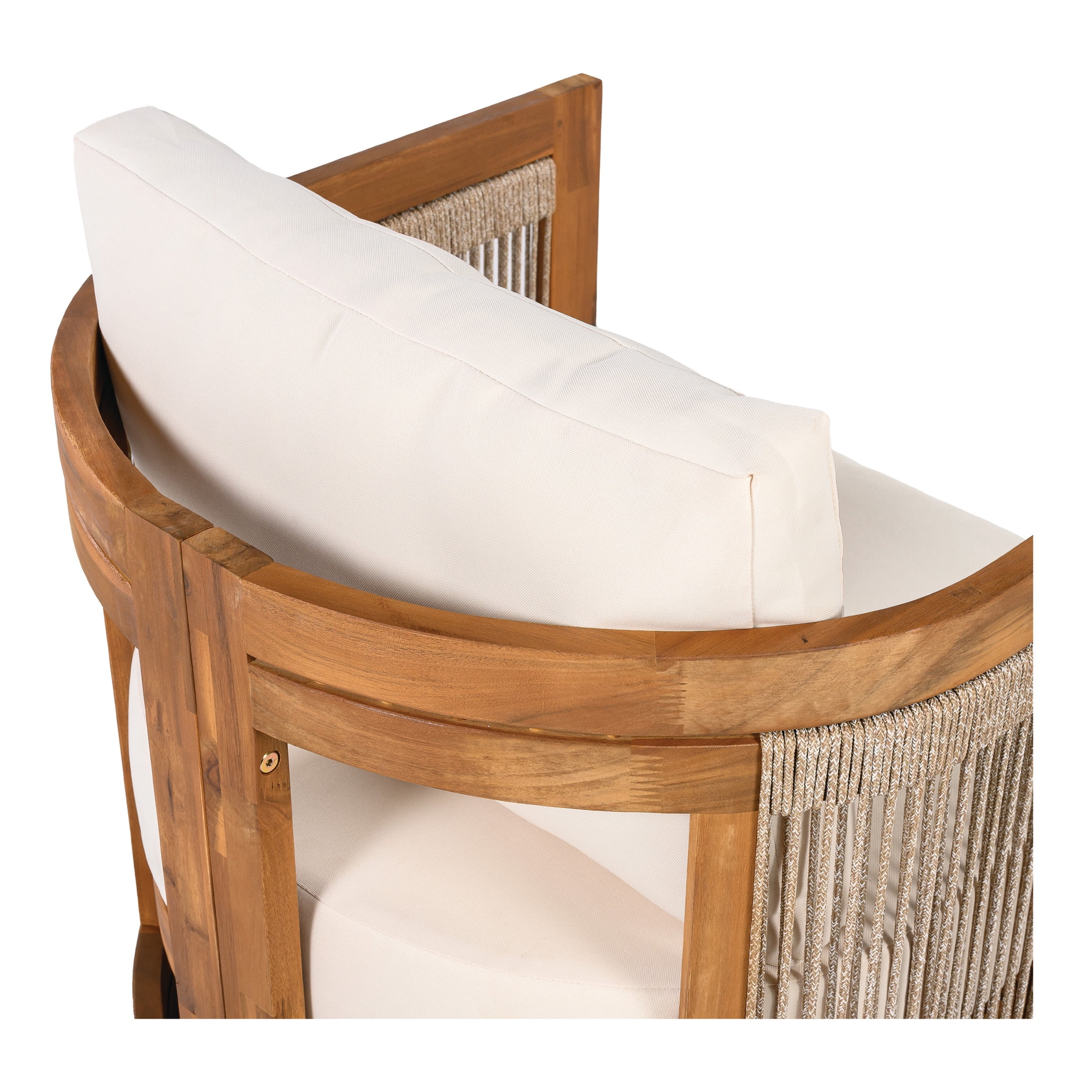 Christopher Knight Home 3-Piece Outdoor Chat Set with Side Table, Handwoven Rope and Acacia Wood Frame, Beige