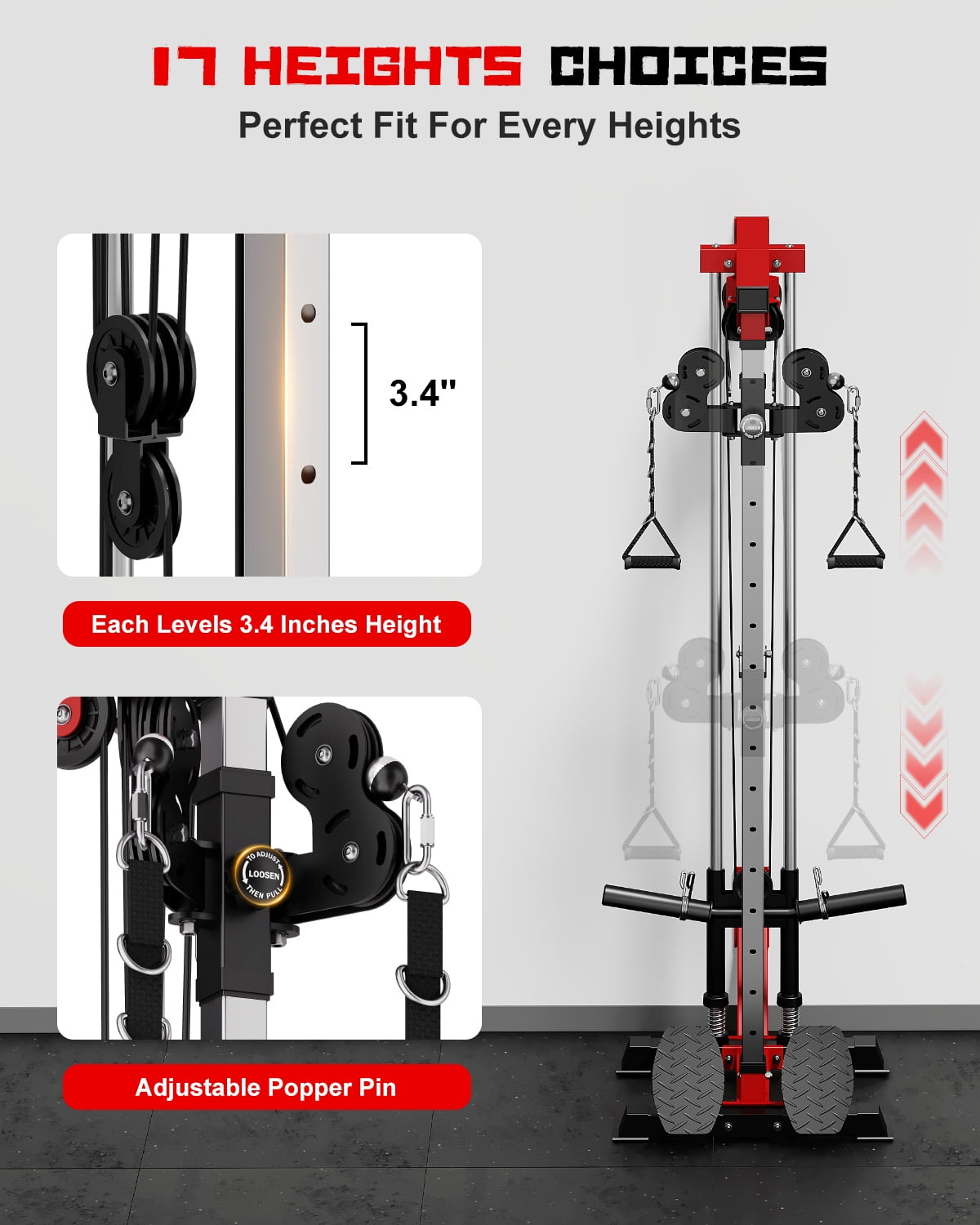 Mitonos Cable Crossover Machine, Wall Mount LAT Pull Down Machine with 18 Positions Dual Pulley System with Removable Footplate for Garage Home Gym