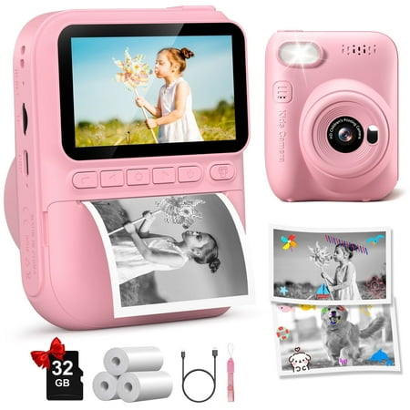 Gofunly Instant Print Camera for Kids, 1080P HD Digital Video Instant Camera for Boys & Girls 3-12 Years Birthday Gifts, with 32GB Card and Printing Paper