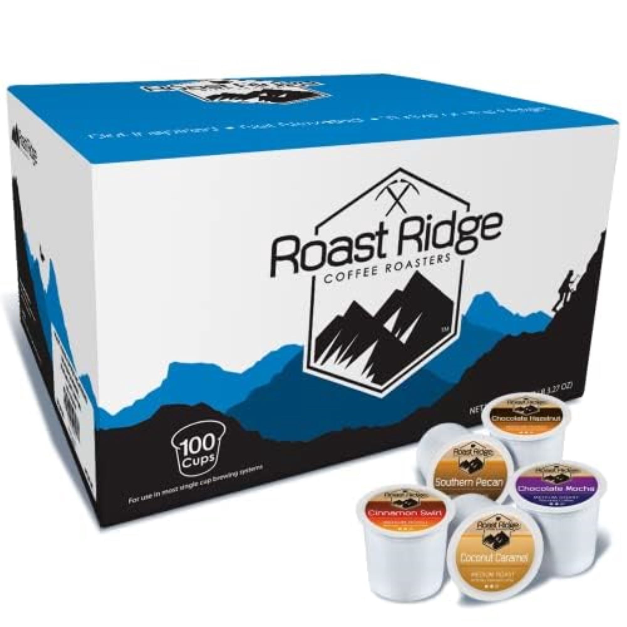 Roast Ridge Single Serve Coffee Pods for Keurig K-Cup Brewers, Variety Pack, Medium Roast, (20 each: Cinnamon Swirl, Coconut Caramel, Chocolate Mocha, Southern Pecan, Chocolate Hazelnut) 100 Count