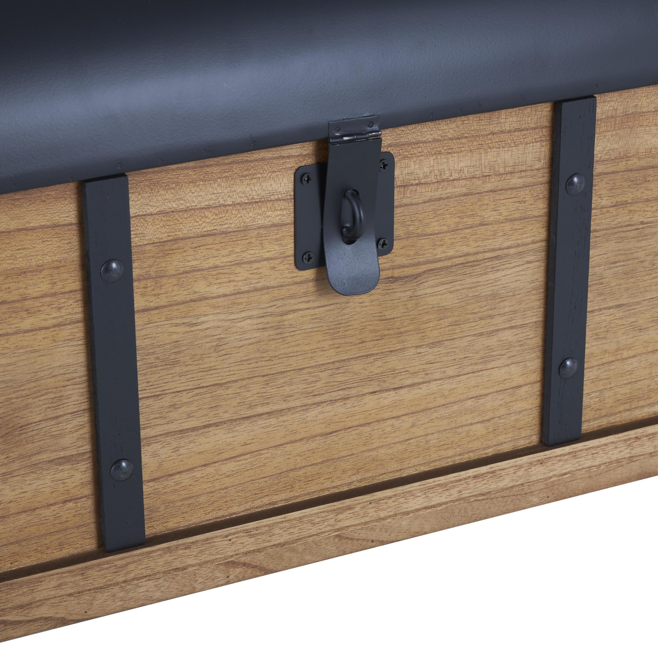 DecMode 24" x 15" Brown Wooden Studded Storage Trunk with Black Metal Arched Tops and Vertical Strips, 2-Pieces
