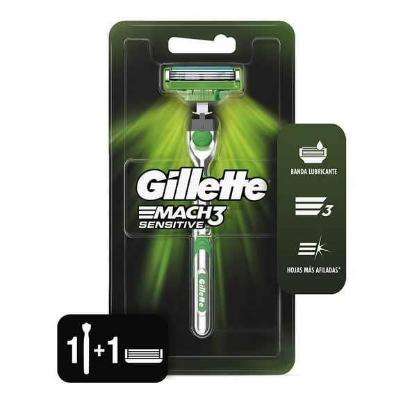 Rastrillo para afeitar recargable Gillette Mach3 Sensitive con aloe, 1 pza