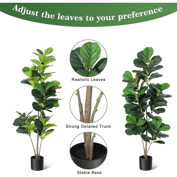 Luku 5FT/6FT Fiddle Leaf Fig Artificial Tree, Faux Floor Plant with Black Pot for Indoor & Outdoor Dcor