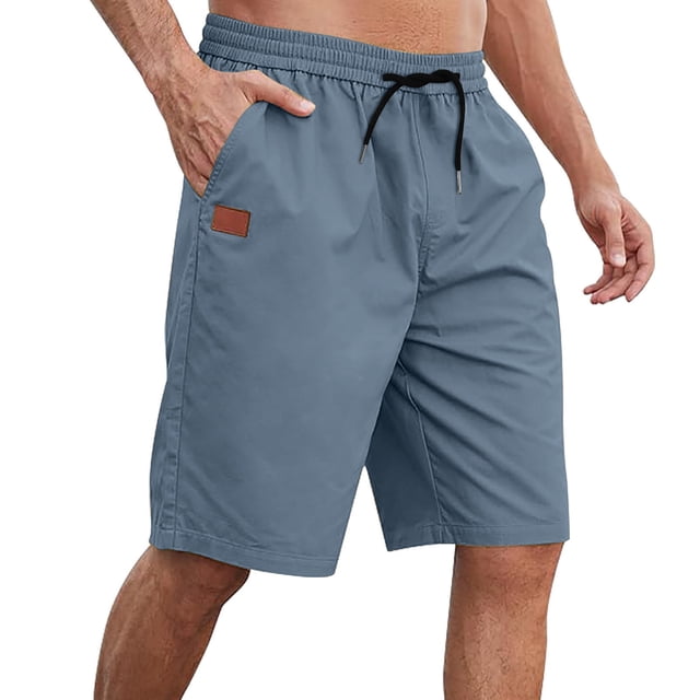 Pantalones cortos deportivos con cordón para hombre, talla grande, cintura elástica, poliéster, para gimnasio/verano