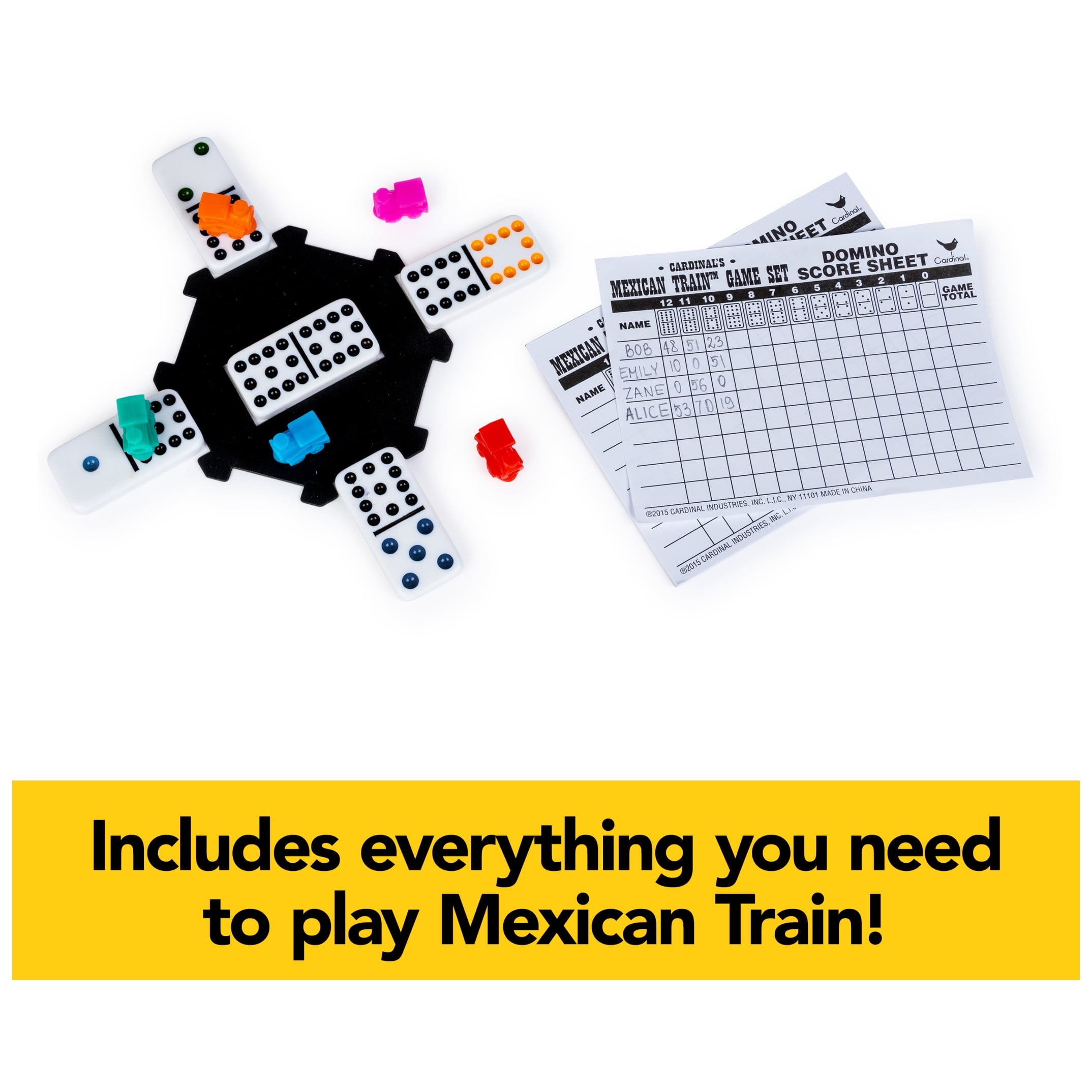 Spin Master Games, Mexican Train Dominoes Set Tile Board Game in Aluminum Carry Case Games with Colorful Trains for Family Game Night, for Adults & Kids Ages 8+