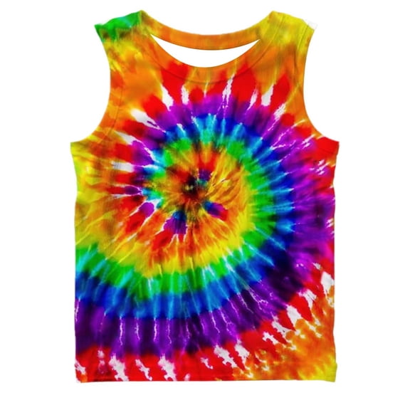 Djtdsds Boys Tie Dye Tank Top Kids Sleeveless Summer Casual Beach Shirt Size:6-7 Years