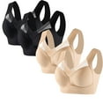 thumbnail image 2 of BiZtdJrK Women's 4PC Sport Bras No Underwire Thin Mesh Bra Solid Side Fold Gather Plus Size Pullover Bras Everyday Bralettes Underwear, Khaki, XXXXL, 2 of 5