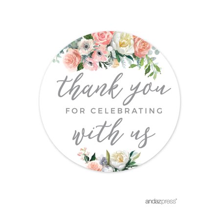 Peach Coral Floral Garden Party, Round Circle Gift Tags, Thank You for