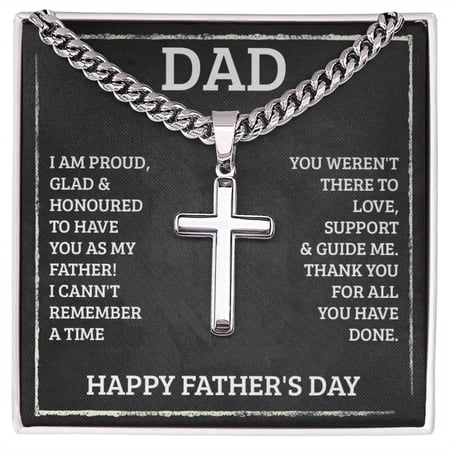 Cross Pendant for Fathers Day, Present Religious Jewelry, Cross Pendant with Cuban Chain for Father, Birthday Gift for Him, To My Amazing Dad Cross Necklacewith Loving Message Card and Gift Box