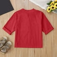 thumbnail image 4 of CQONEPT Girls Linen Tshirts Loose Fit Button Down Cotton Blouses Teen Lightweight Summer Tee Tops with Pockets Red 130, 4 of 4