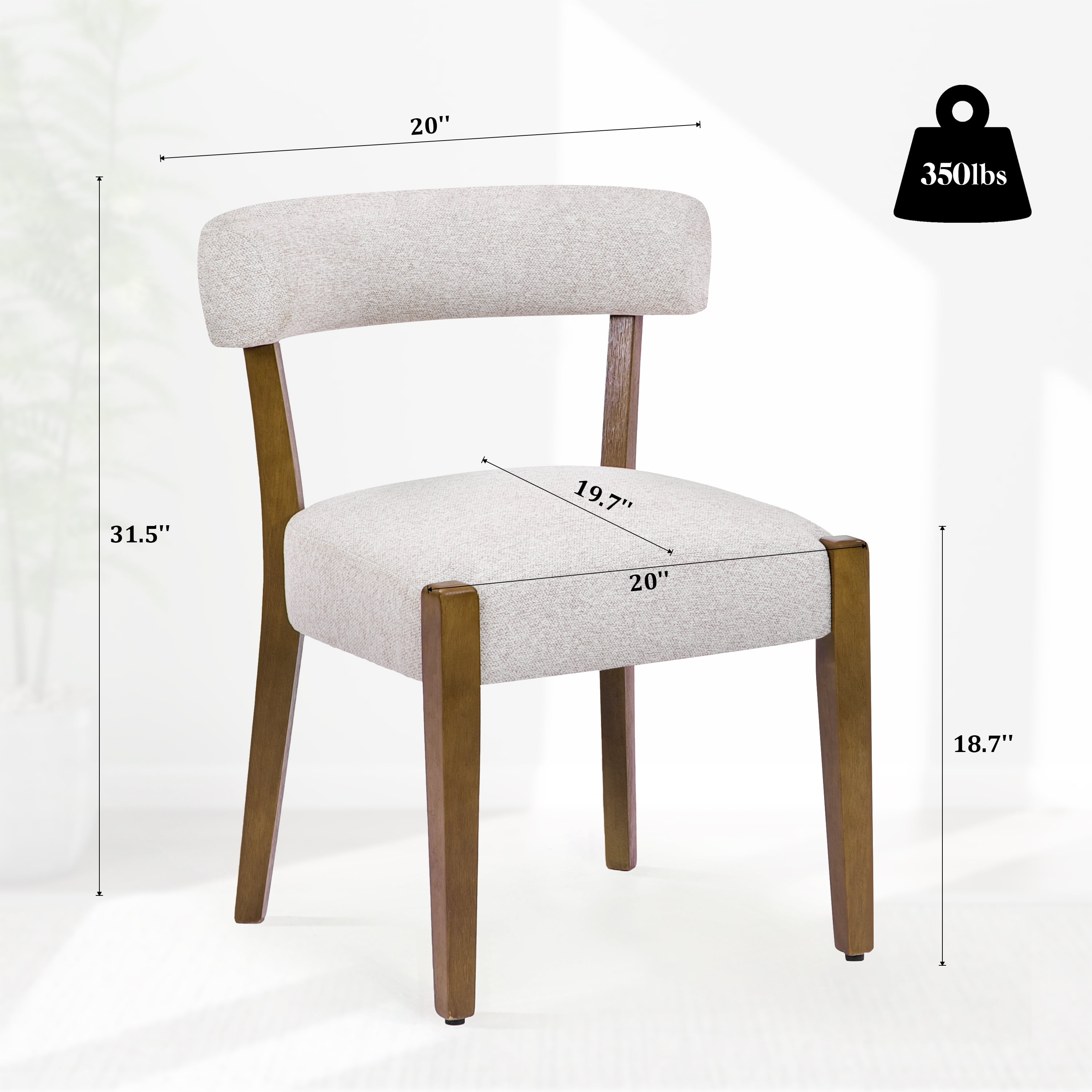 Bonbeur Modern Kitchen Dining Chairs Set of 2, Flax Cushion Seat with Natural Walnut Legs