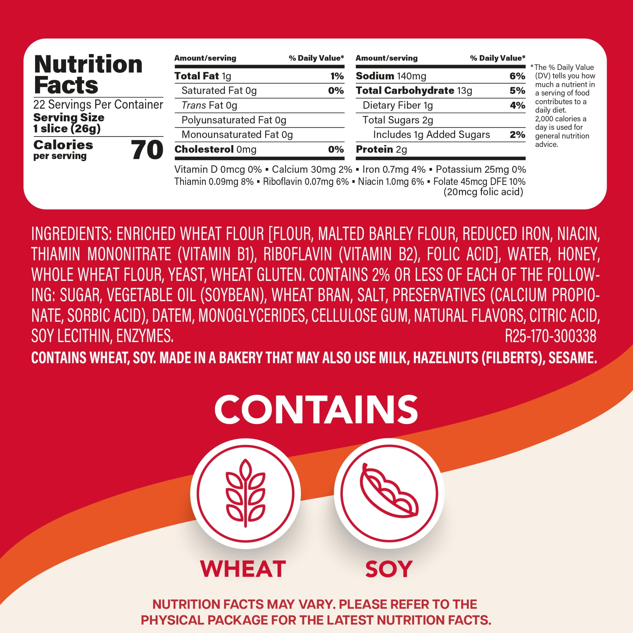 Sara Lee Honey Wheat Bread, 20 oz