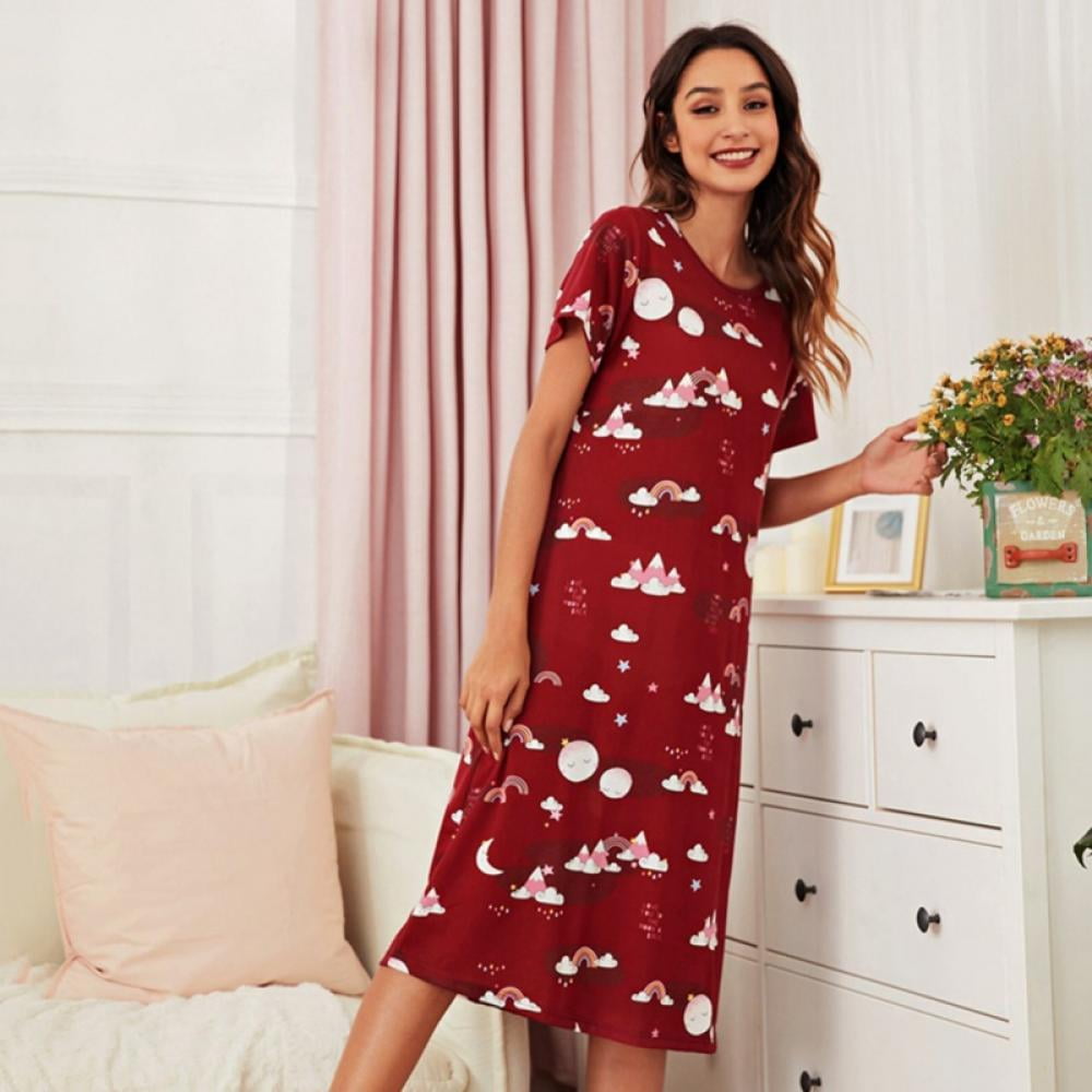 Newway Comfy Sleep Shirt ONeck Sleepwear Short Sleeve Cute Sleepdress