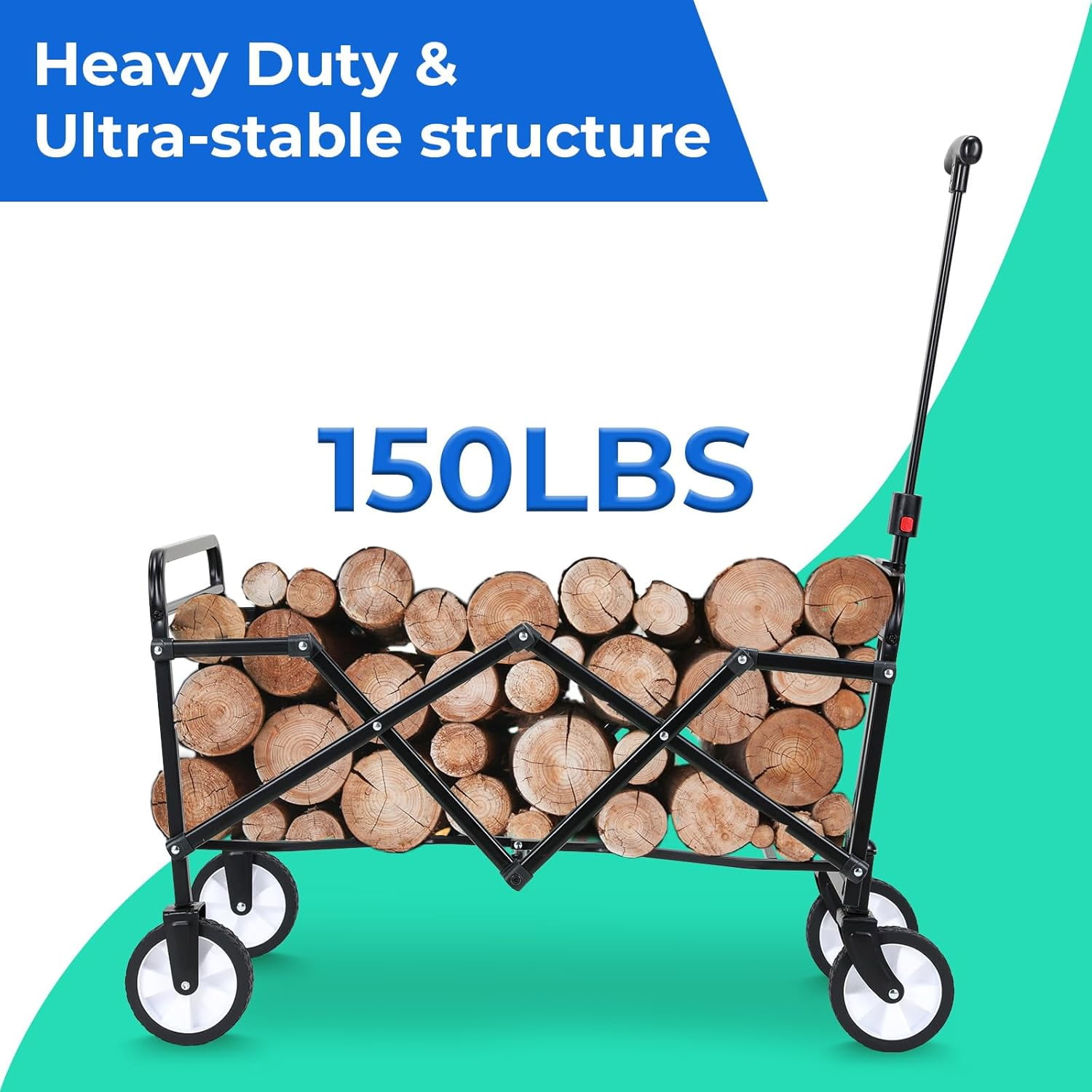 TLSUNNY Collapsible Wagon Cart with Wheels, Foldable Wagon Cart w/ Carry Bag, Lightweight Portable Shopping Cart, for Camping, Grocery, Garden, Sports