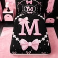 thumbnail image 3 of meiyoeat Lovely Bow Tie Twin Sheets For Bow Girls,Pink Initial Letter M Bedding For Kids,3 Pieces, 3 of 6