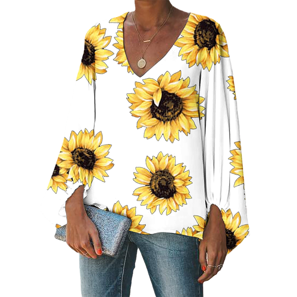 Fall Savings Clearance! SuoKom Womens Tops Dressy Long Puffy Sleeve V