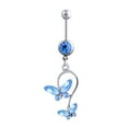 thumbnail image 1 of Funie 1Pc Double Butterfly Rhinestone Belly Button Navel Ring Women Piercing Jewelry, 1 of 7